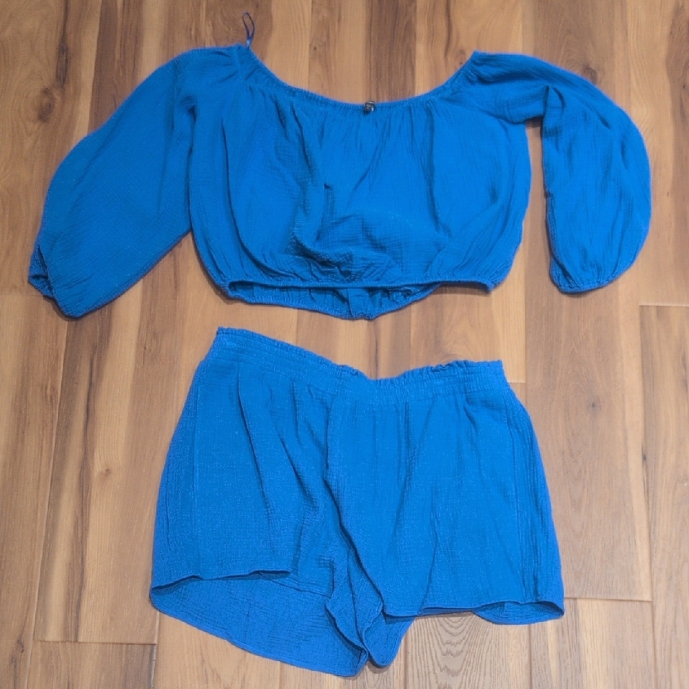 Blue Women's Top and Shorts Set